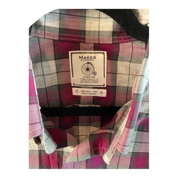 Maker & Company Men's Button Up Shirt Long Sleeve Size 16/41 Plaid Red White - Picture 3 of 10